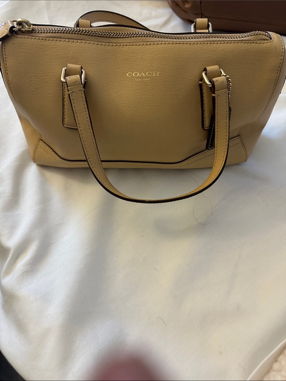 Coach Beige/Tan Leather Satchel with Gold Logo